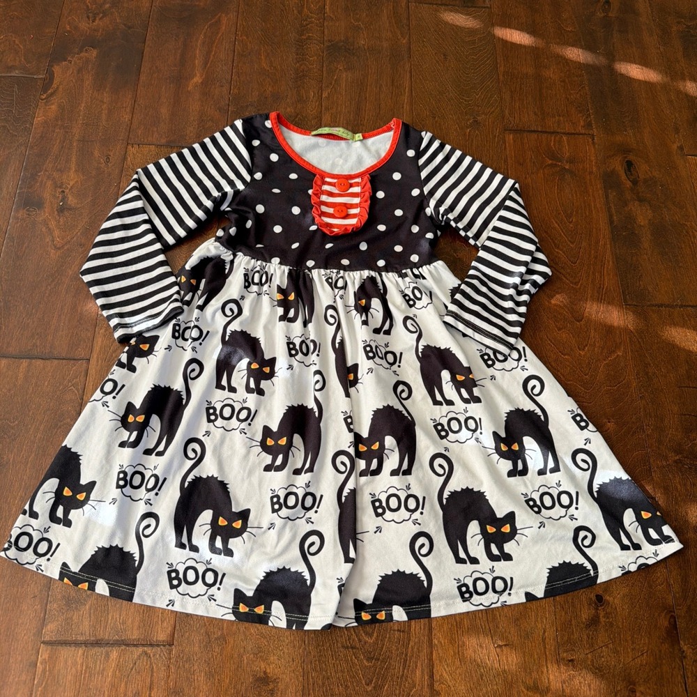 Millie‎ Loves Lily Kids Girls Black White Cat Boo Halloween Dress Size 6